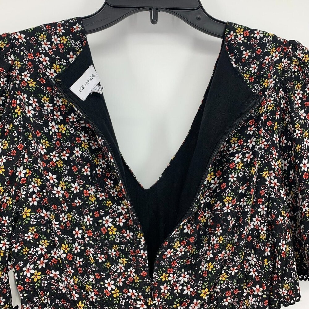 Lost + Wander Dress Maxi Black Floral Print V Neck Short Sleeve Boho - Picture 9 of 13